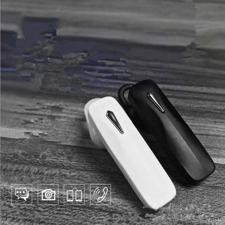 M163 Bluetooth car headset unit in black and white colour options on a car dashboard.