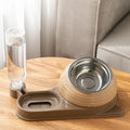 Brown automatic water dispenser cat bowl set with elevated food bowl for cats and small dogs