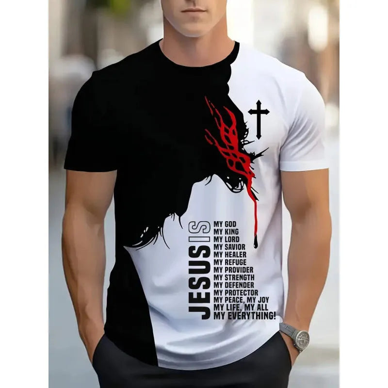 Men's loose fit short sleeve T-shirt with digital 3D printing pattern in picture style colours