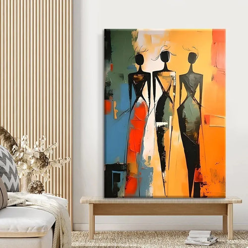 African woman abstract hand-painted canvas oil painting, modern vertical wall art, unframed