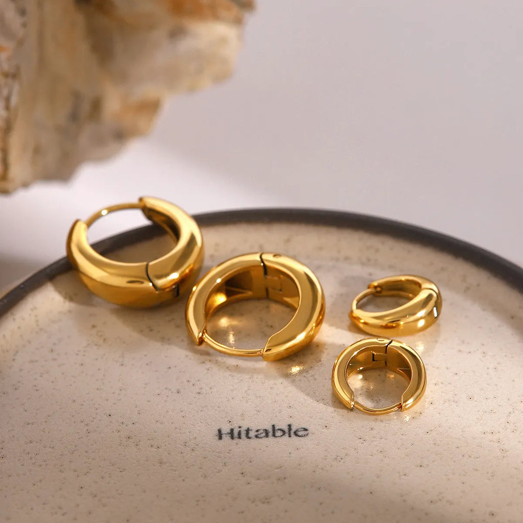 Women's geometric circle earrings in stainless steel with electroplated finish, one colour variant