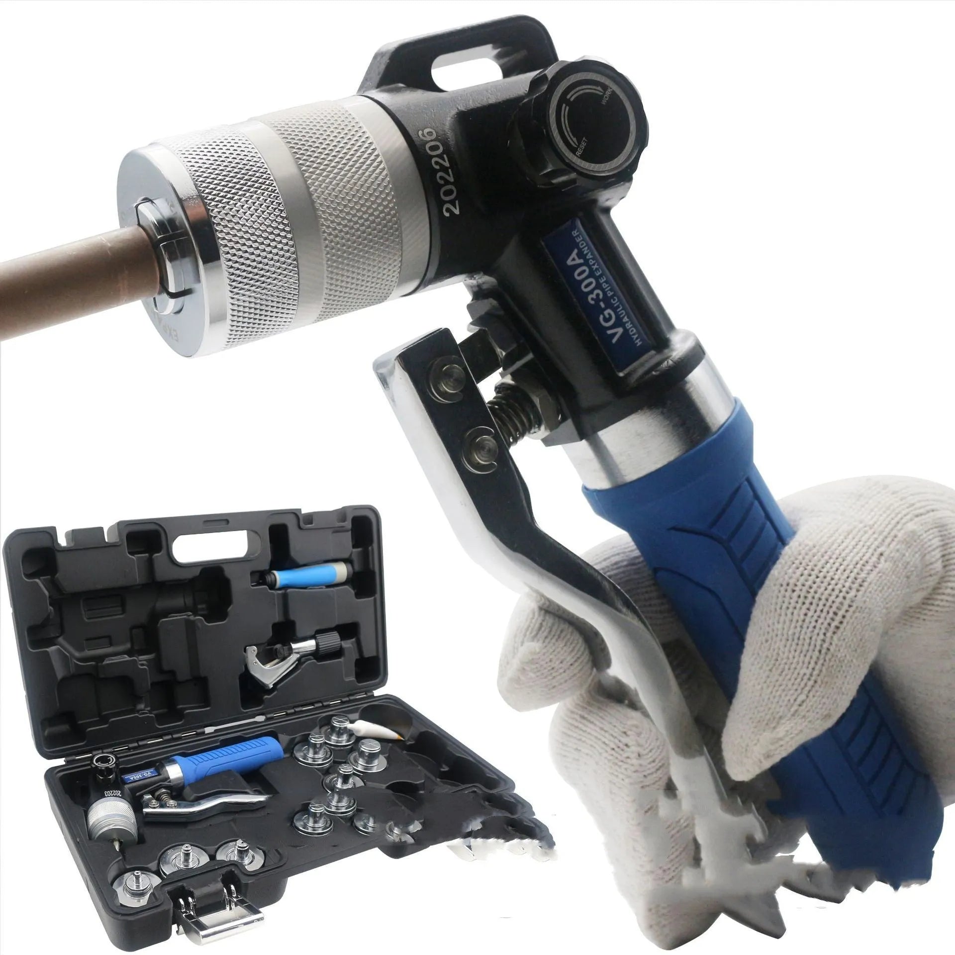 VG-300 style hydraulic tube expander for refrigeration maintenance with high-strength alloy steel construction