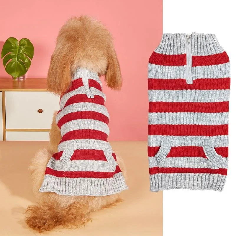 Contrast colour dog jumper sweater with horizontal zipper pocket and button closure