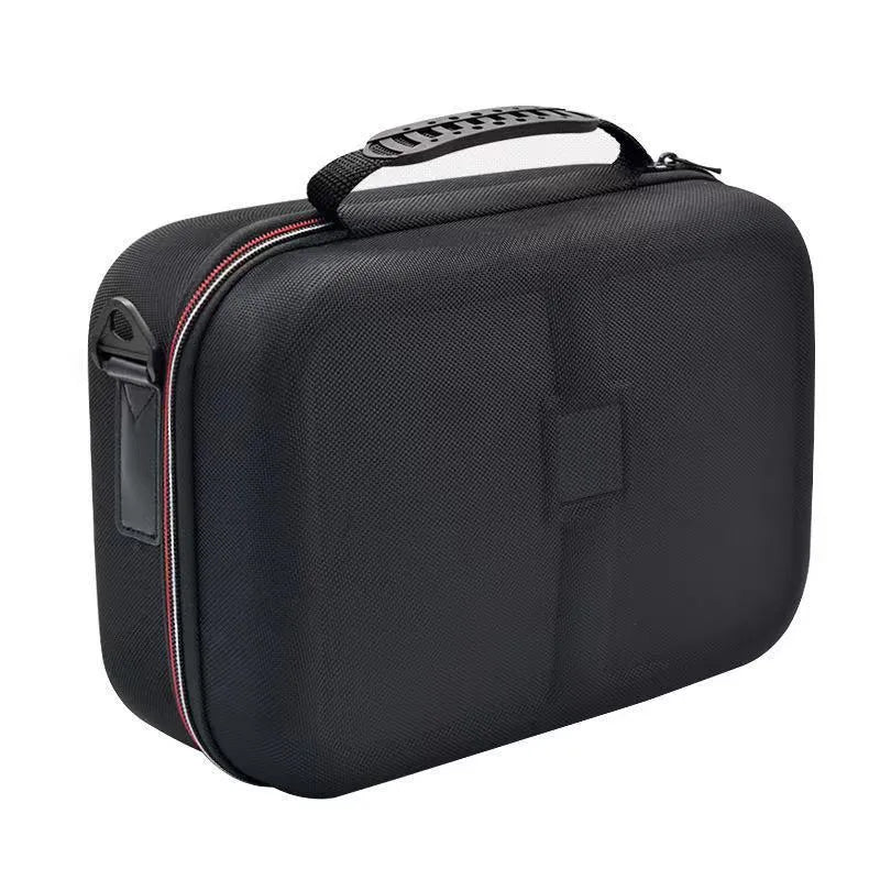 Black EVA game console accessory storage bag showing size dimensions and interior space for organising gaming controllers and cables