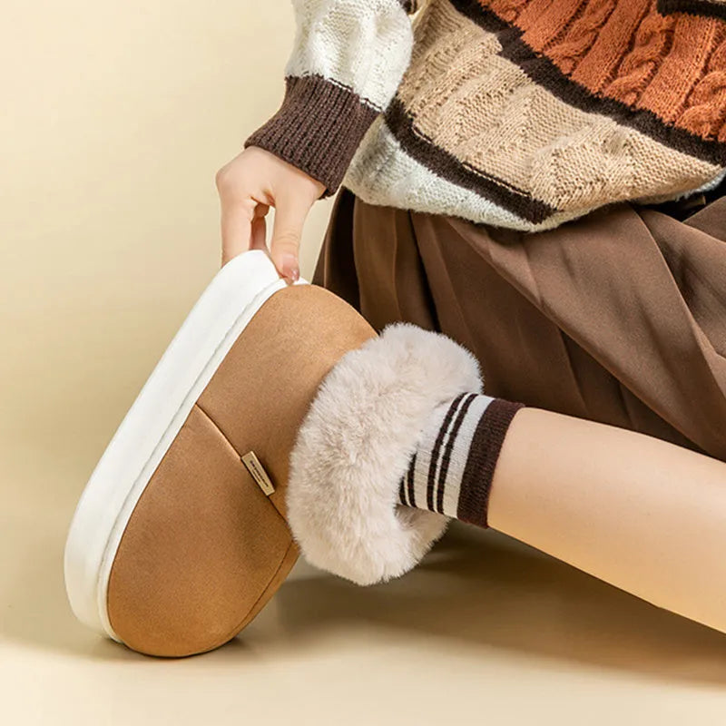 Women winter thick-soled cotton snow boots with plush upper and EVA sole in Beige