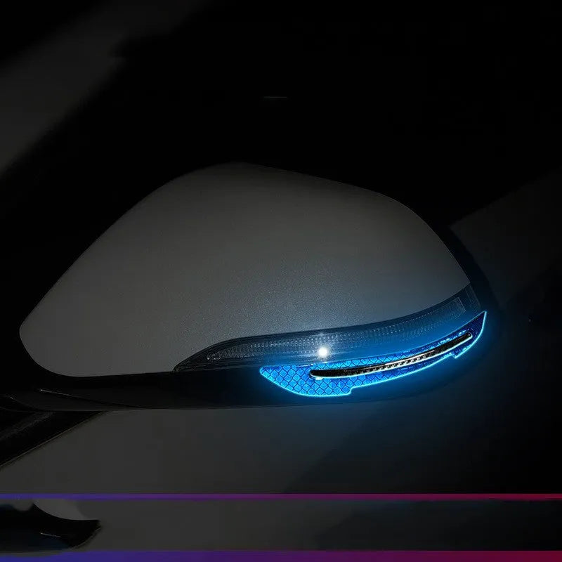 Blue reflective bumper strips for car wheels showing 17mm width and resin construction