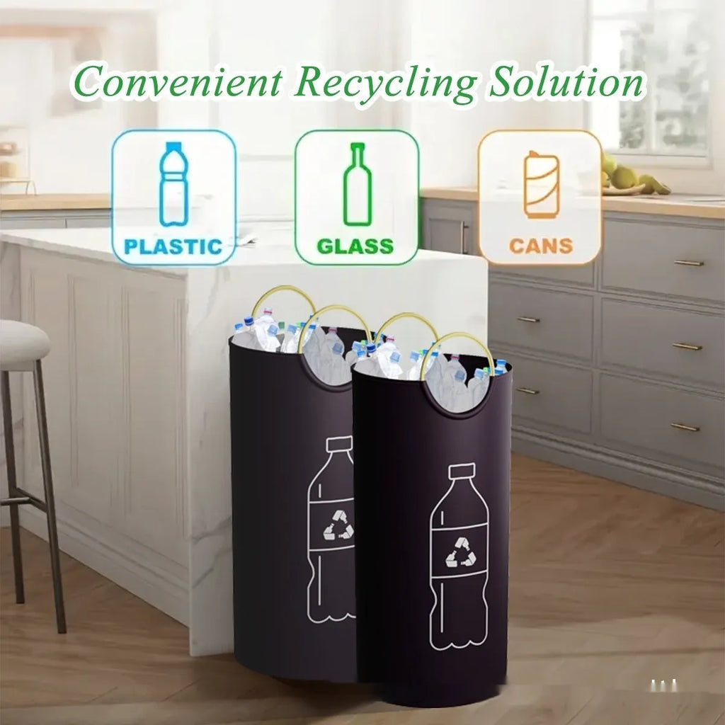 Round portable PP plastic trash can with removable bag, 38cm diameter by 72cm high.
