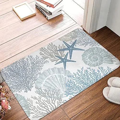 Personalised flannel floor mat in a square shape with a choice of coastal or animal prints.