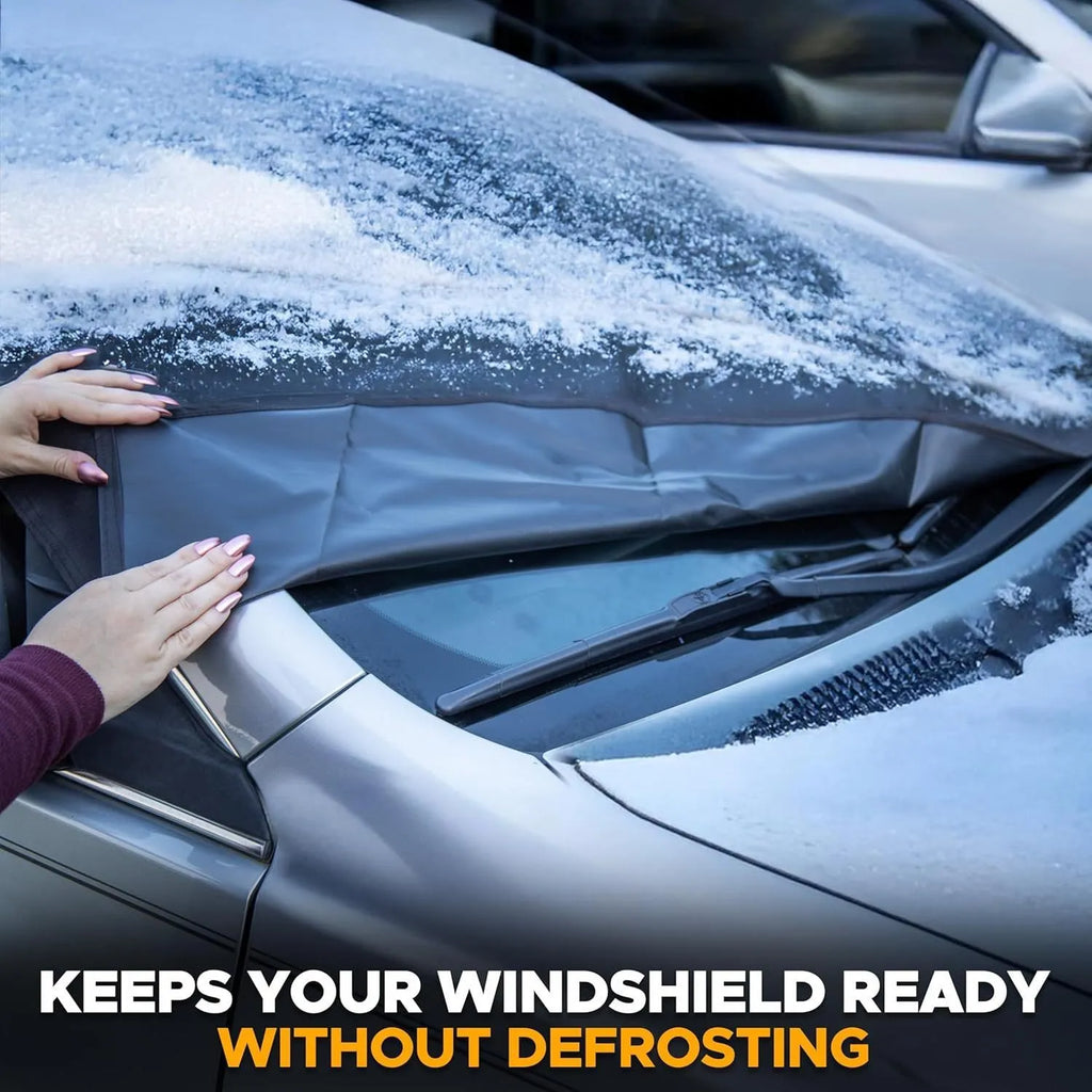 Car front windshield snow-proof cover in black aluminium foil for winter frost protection