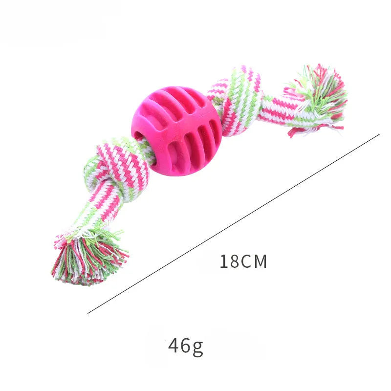 Blue molar-shaped dog chew toy with rope elements for teeth cleaning and oral health