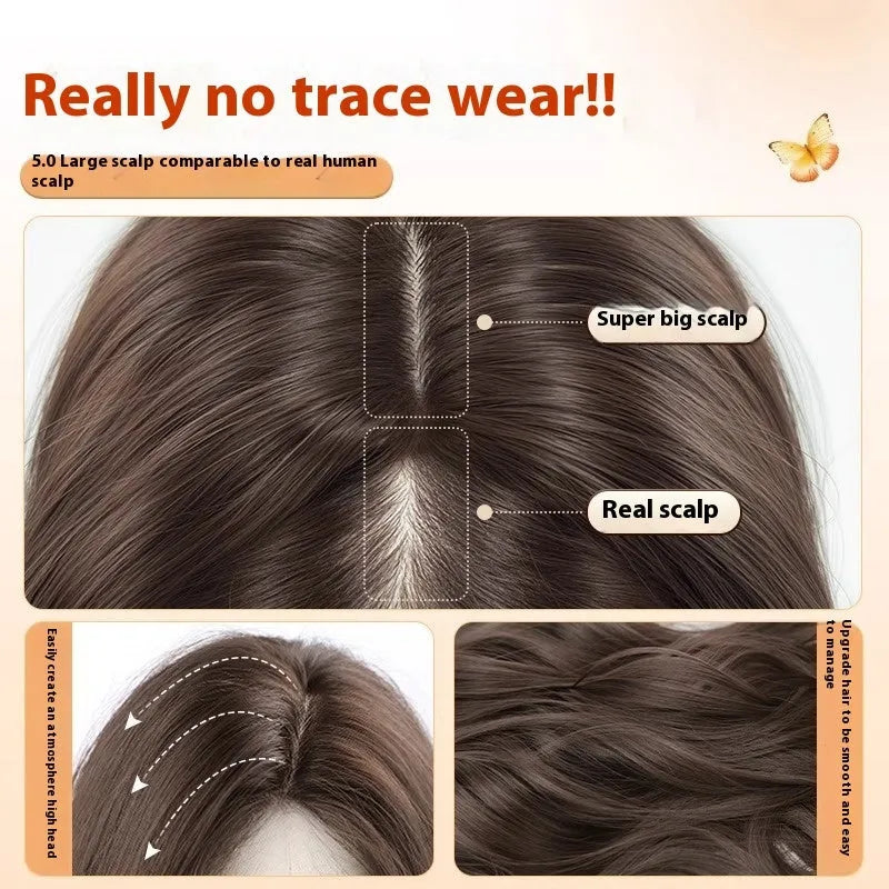 Full-head long curly hair wig with side bangs in high temperature fibre material