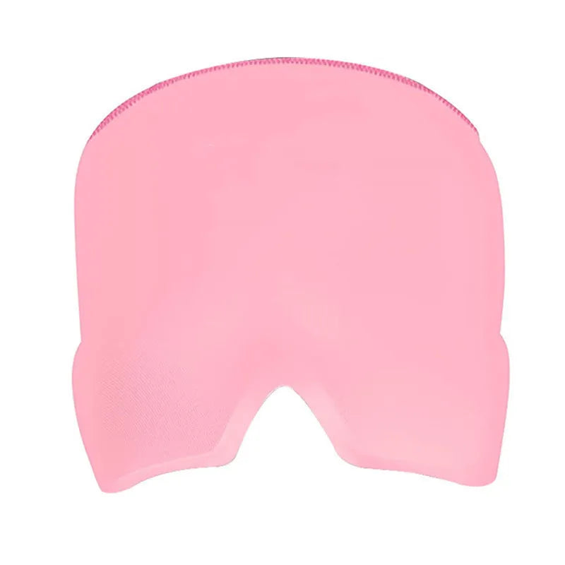 Black elastic ice gel headache relief eye mask shown on a mannequin head, adjustable for 42-66cm circumference.