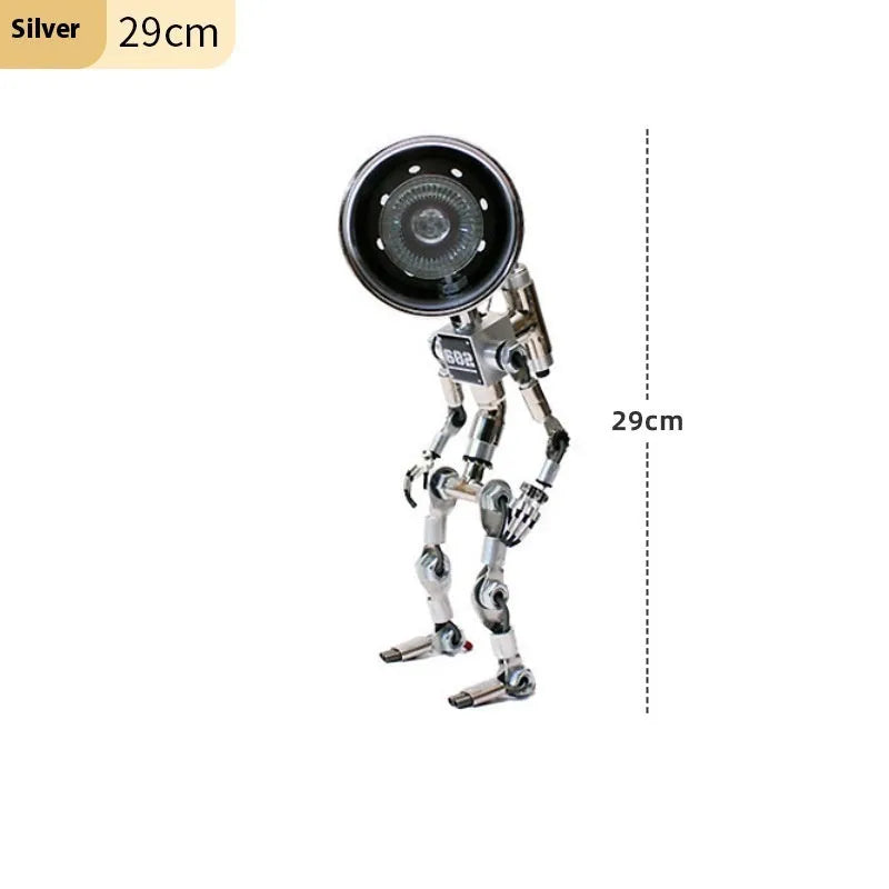 Creative silver or copper robot-shaped decorative desk lamp in 22cm or 29cm size.