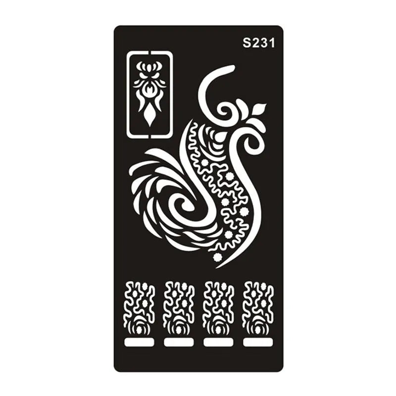 Sheet of hollow geometric pattern temporary tattoo stickers in various colours on water transfer paper.