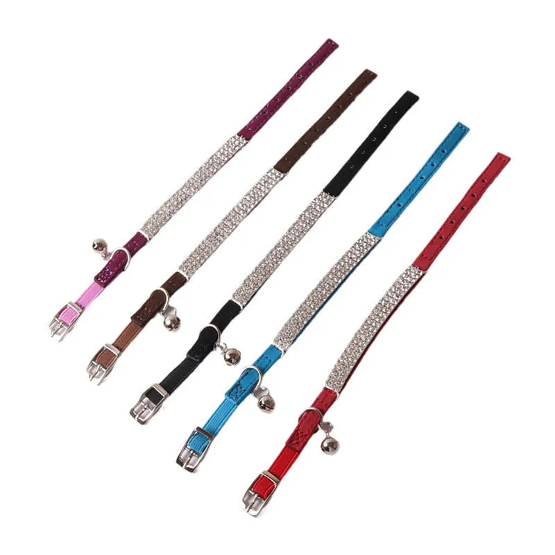 Flocked flannel cat collar with elastic buckle and gang drill pattern in multiple colours.