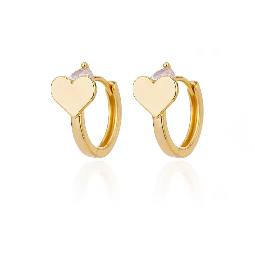 Women's heart-shaped zircon clip earrings with stainless steel construction and 18K gold finish