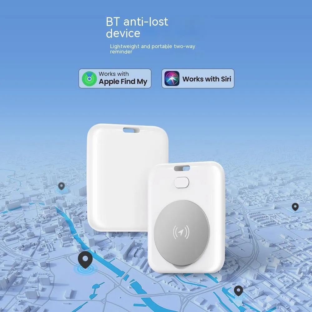 White ABS plastic pet tracking device for Apple users showing portable design