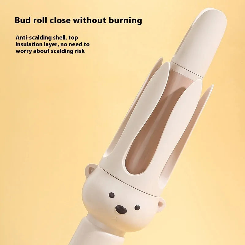 Beige anion automatic hair curler with hair stick on a white background