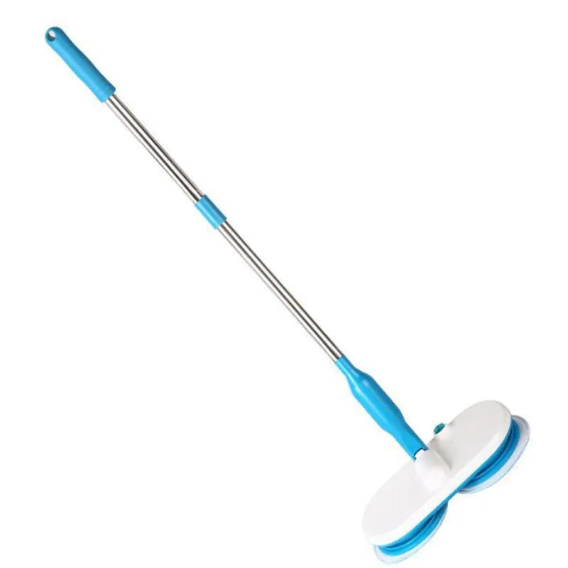 Handheld wireless electric floor mop with USB charging cable and set of washable microfiber, polishing, and scrubbing pads.