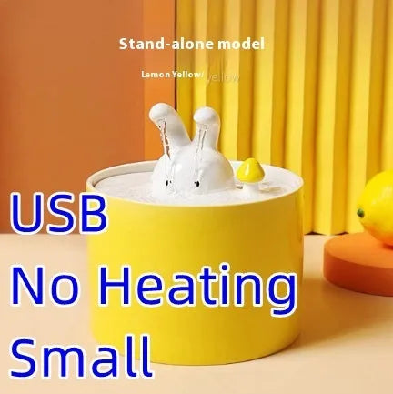 Ceramic automatic circulating pet water dispenser for cats and dogs in Rabbit White, Yellow or Green, small or large