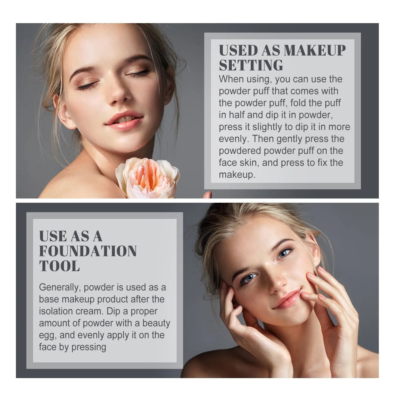 8g compact of natural finishing powder for makeup setting in classic ivory, natural beige, or pure beige.