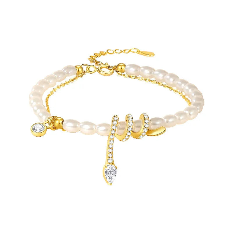Women's snake zodiac beaded bracelet in 925 silver with electroplated gold or white finish