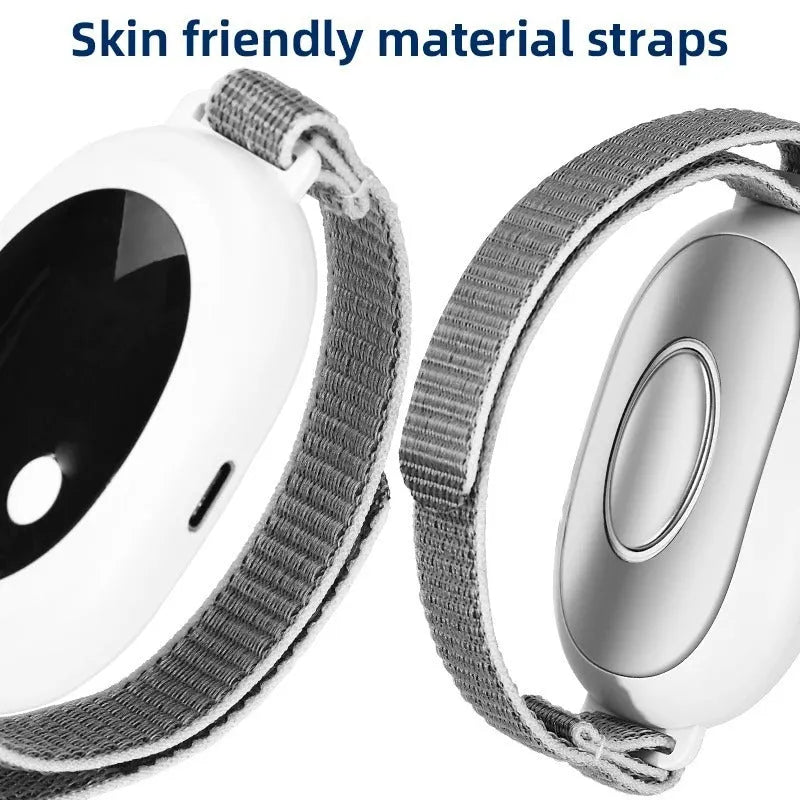 White USB rechargeable sleep aid device with handheld remote control and adjustable intensity settings