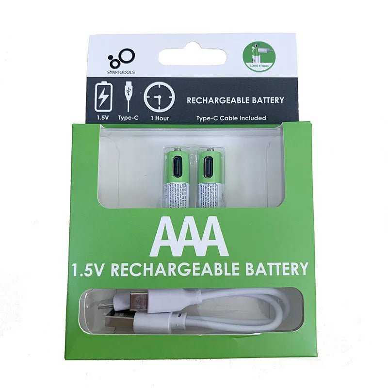 AA and AAA rechargeable lithium batteries with USB charging cable, 1.5V, 2600mWh and 750mWh capacity