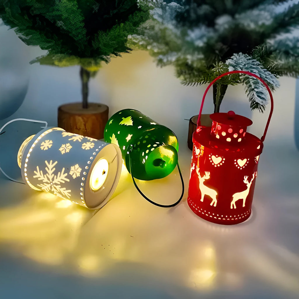 LED electronic candle lantern with wrought iron Nordic style, flickering light, available in white green red