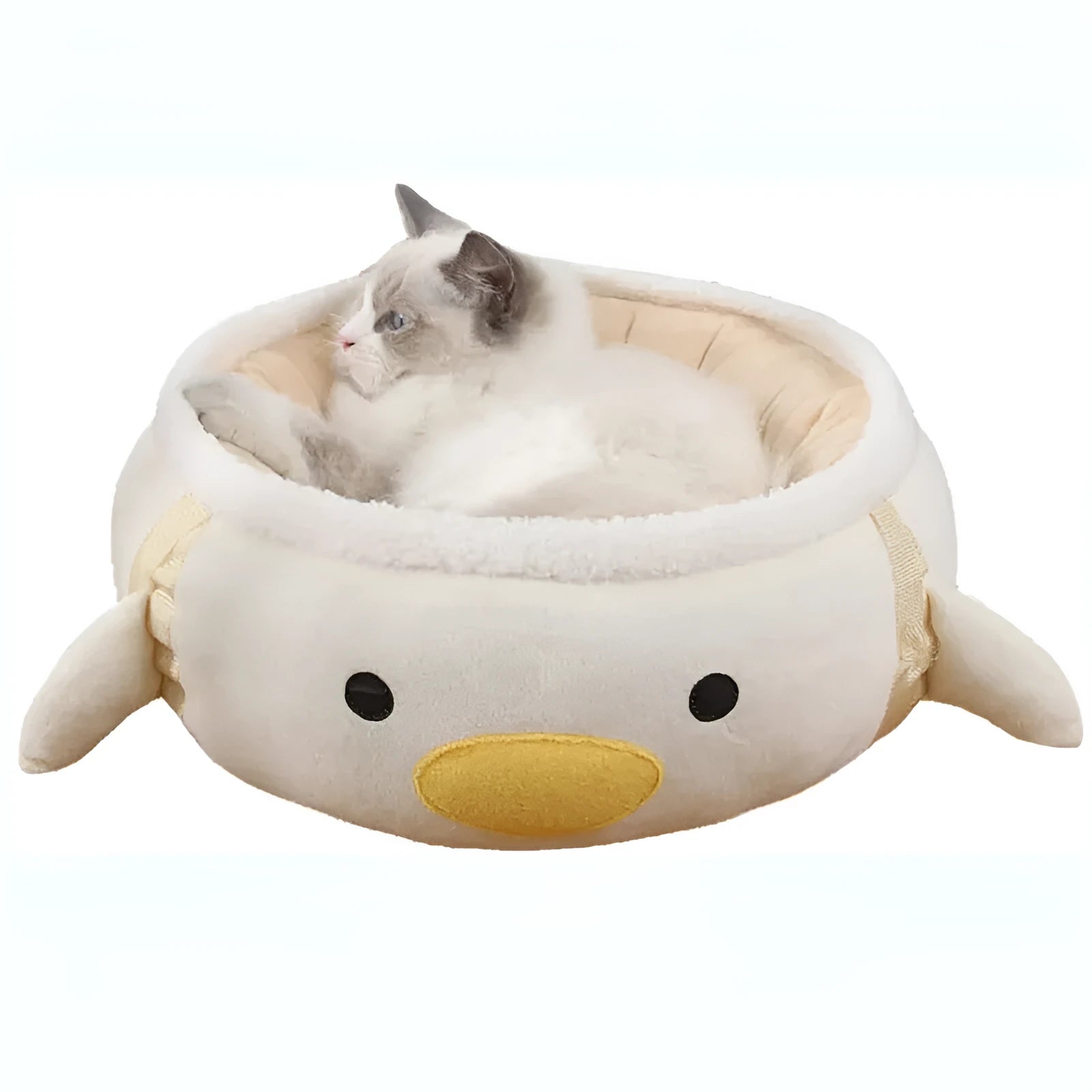 Green dinosaur-shaped cat bed shown both as a flat sofa and hanging as a hammock for a cat.