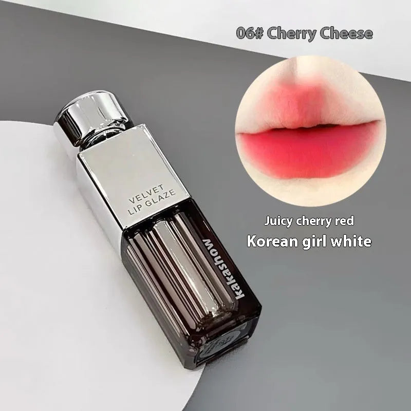 Kakashow matte soft mist lipstick in velvet lip paint formula showing six colour options