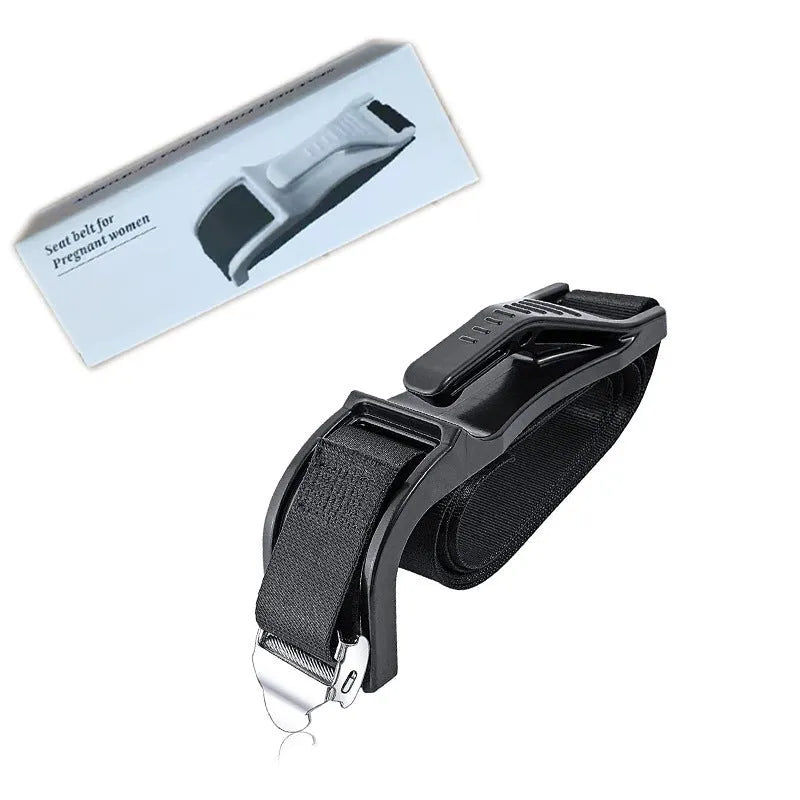 Black ABS polyester pregnancy seat belt adjuster with metal buckle