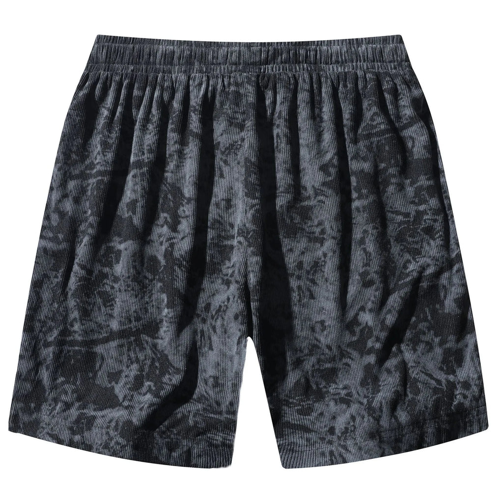 Men's camouflage pattern corduroy athletic shorts with high waistband and straight leg design