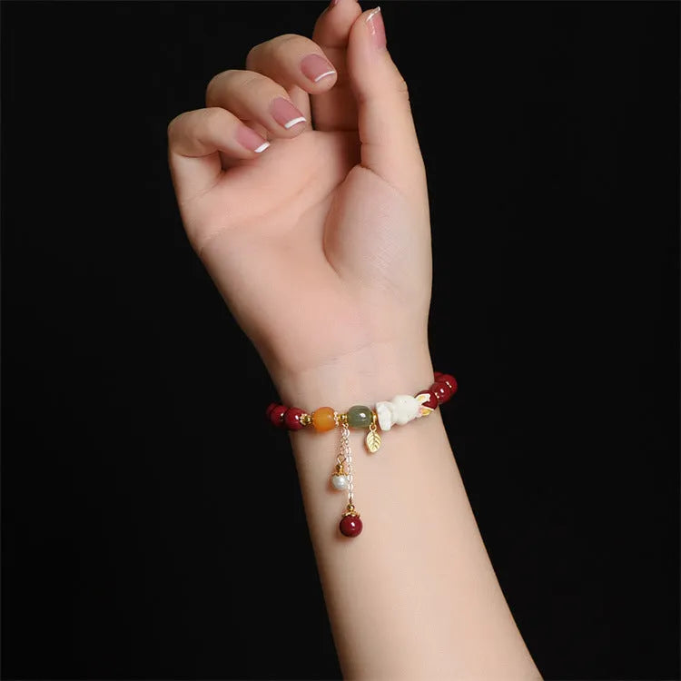Purple gold sand cinnabar bracelet with rabbit pattern in national style