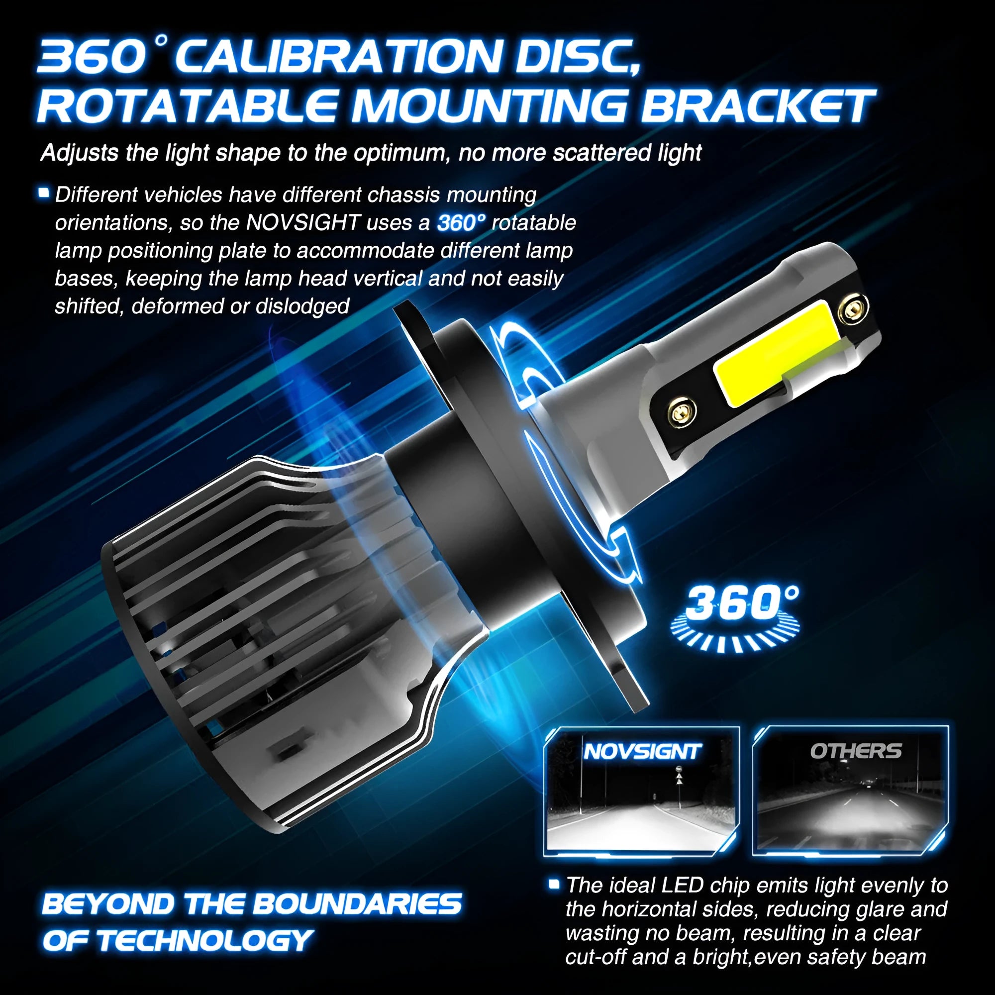 72W LED car headlight bulb kit with 6000K white light, showing adjustable chuck and connector.