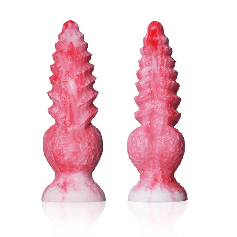 Pink platinum silicone women's masturbation device with shaped penis design, Berserker S and M size options
