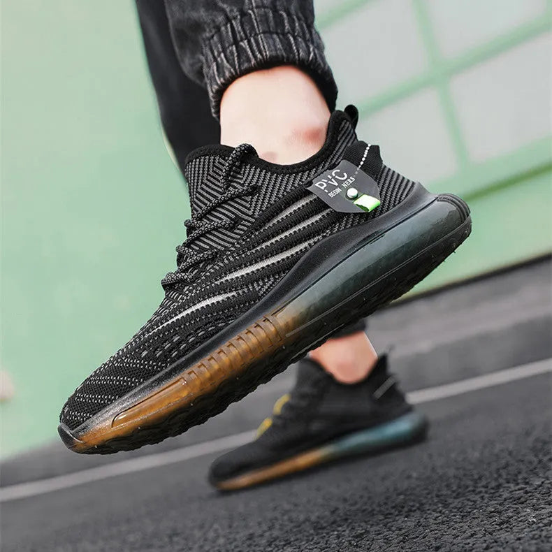 New Flying men's casual running shoes with breathable woven mesh upper and low-top round toe design, available in multiple colours