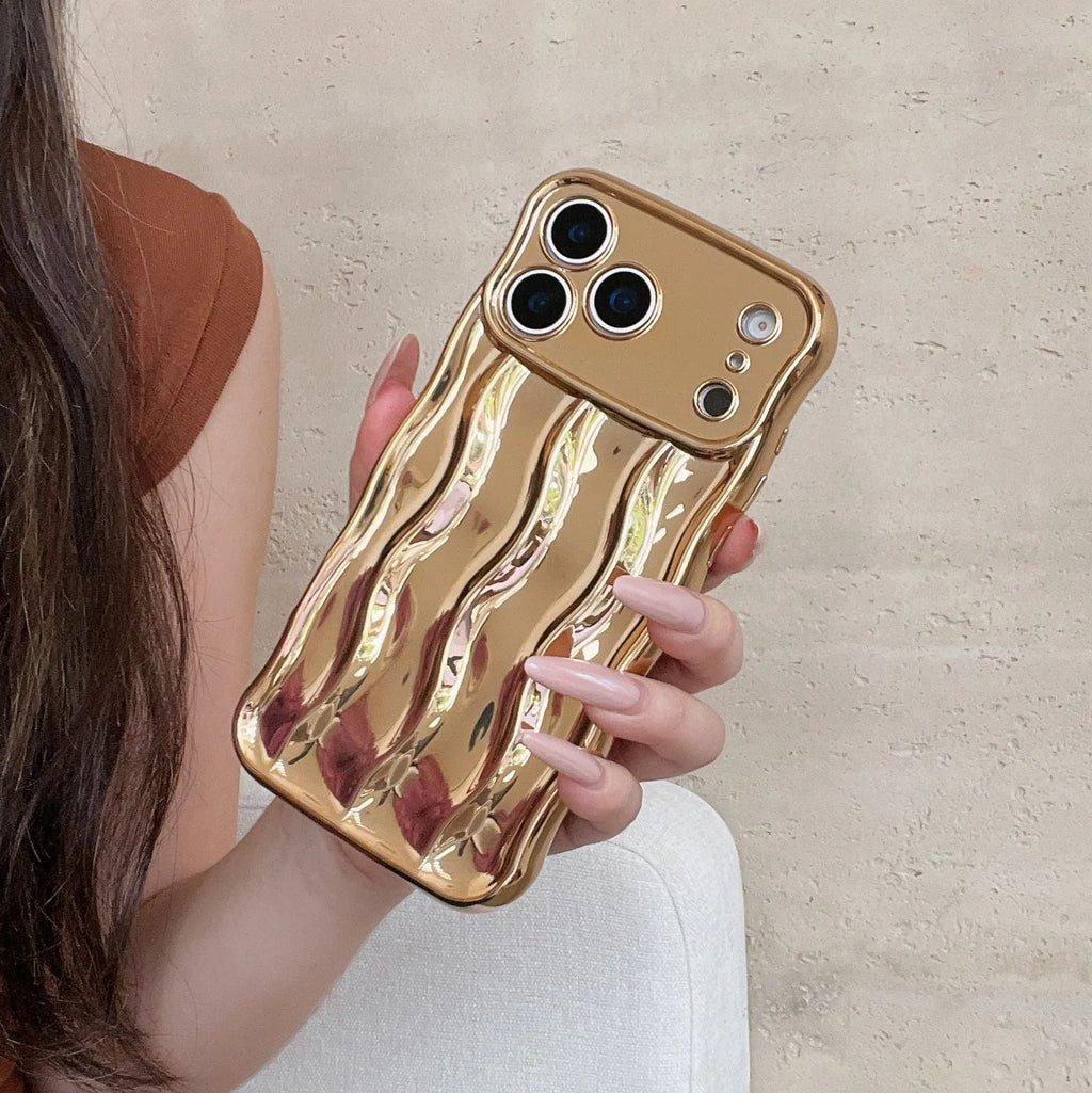 TPU solid colour plating striped phone case for iPhone 17 Pro Max in metallic Gold finish