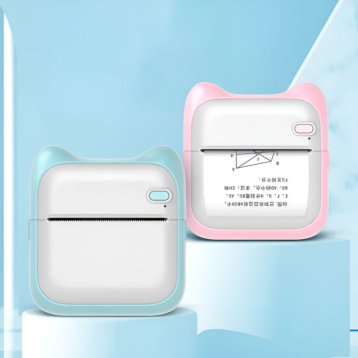 Pocket Bluetooth thermal printer 200dpi 90x45x82mm in blue or pink with 57x30mm thermal paper and micro USB charging
