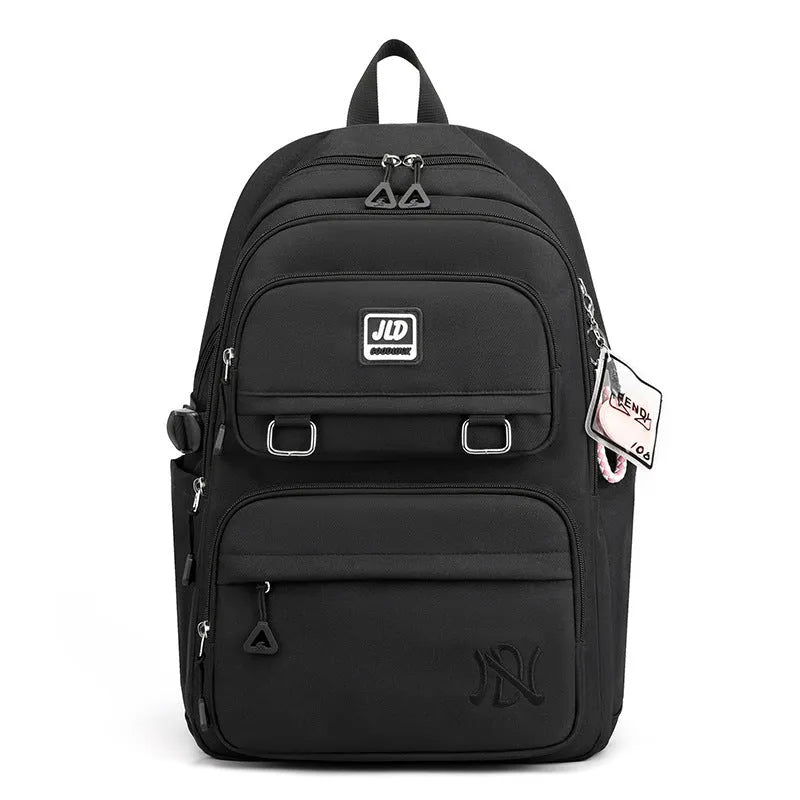 Girls large capacity nylon school backpack with anti-theft function and physiological curve back support