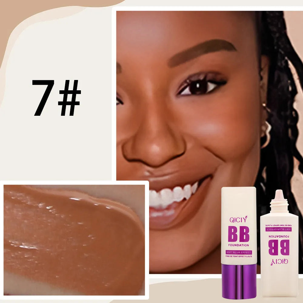 Feeding bottle of BB cream liquid foundation concealer showing brightening repair formula.