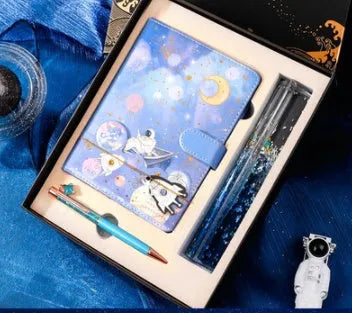 Galaxy dream notebook with cartoon astronaut cover, wireless binding, and gift box set