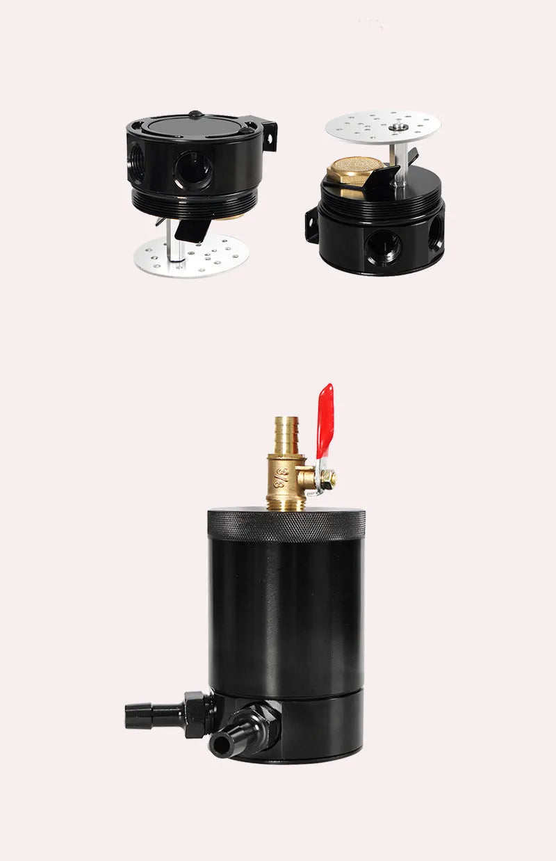 Black and silver aluminium automotive oil pot with two-hole breathable design for workshop use