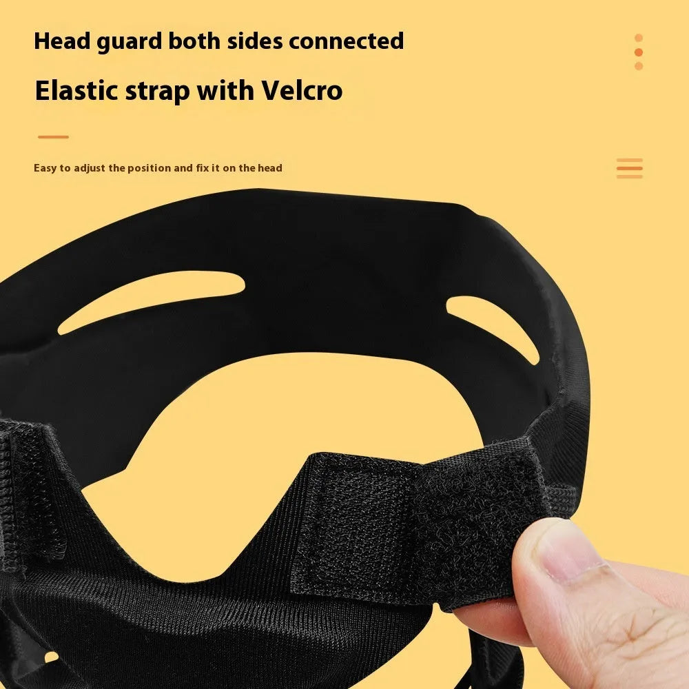 Black goalkeeper head protection belt for adults rugby sports protective gear on display