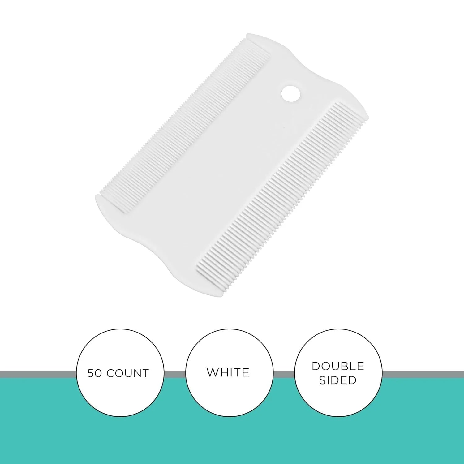 Double-sided dense tooth plastic flea comb for pets, shown with dimensions of 0.85 by 5 centimetres.