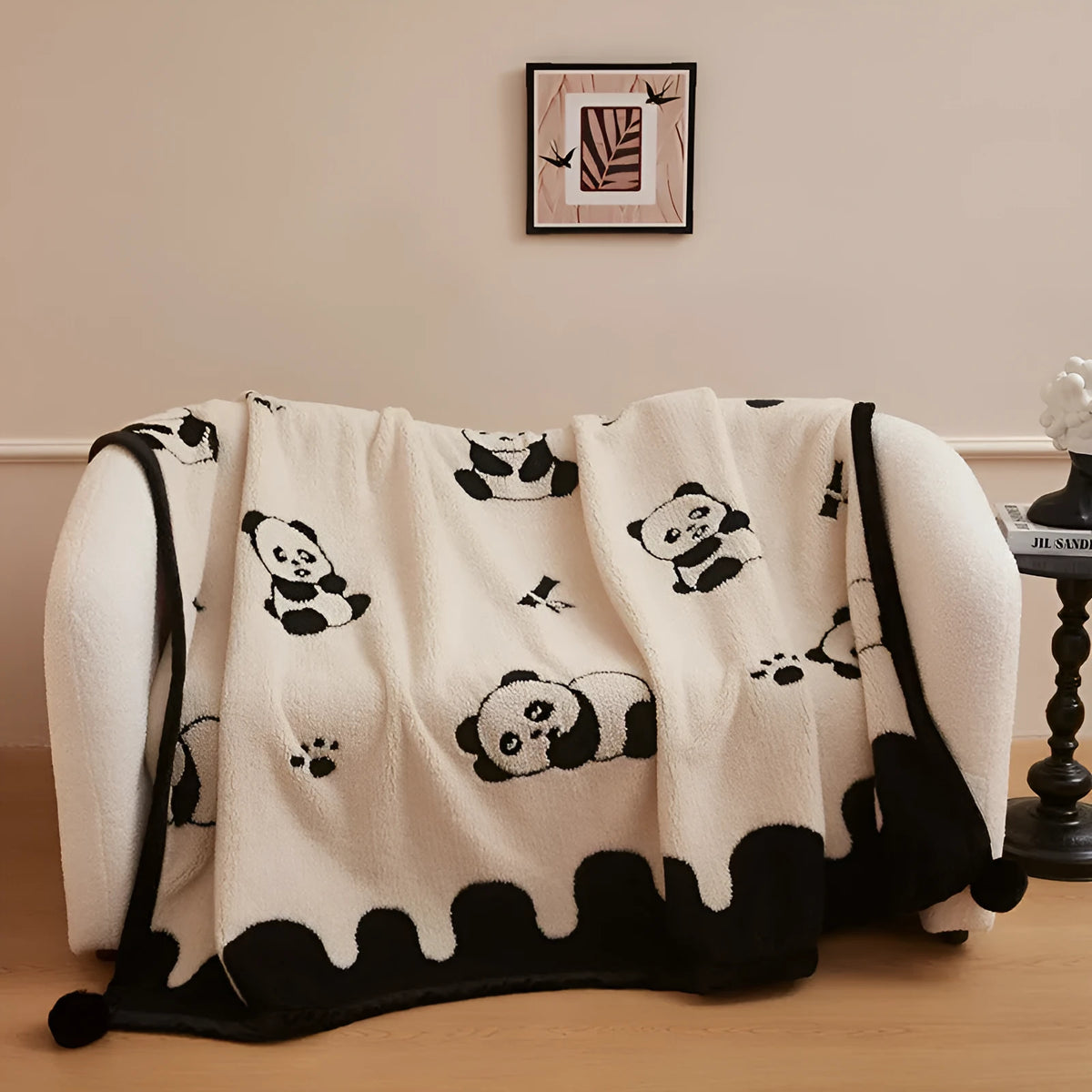 Black and white panda cationic velvet multifunctional blanket in six sizes from 100x150cm to 230x250cm