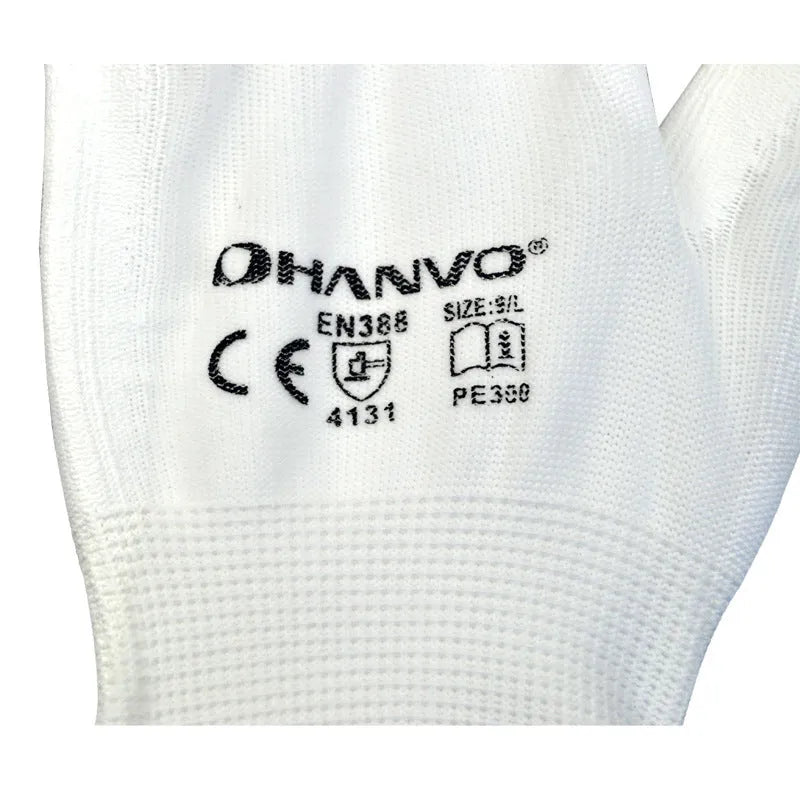 White PU coated work gloves with breathable flexible design for labour and gardening protection