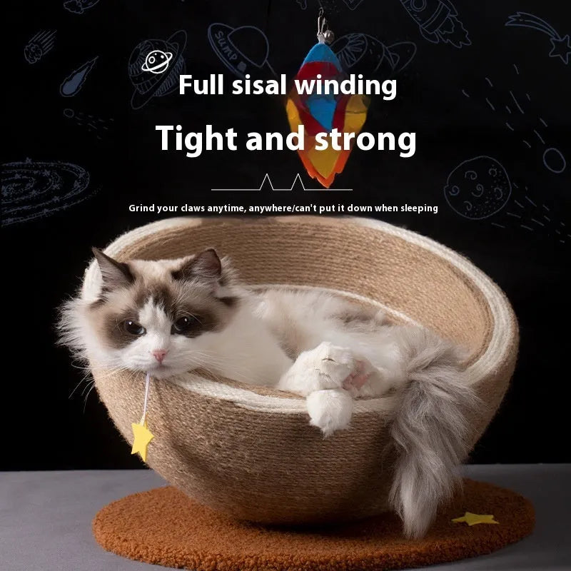 Large cat scratching board with integrated nest in starry sisal colour