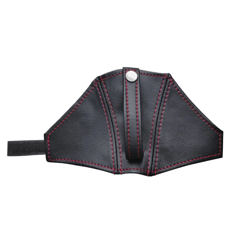 Black leather racing seat belt limit buckle cover with coloured attachment lines for Recaro and Bride seats