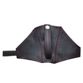 Black leather racing seat belt limit buckle cover with coloured attachment lines for Recaro and Bride seats